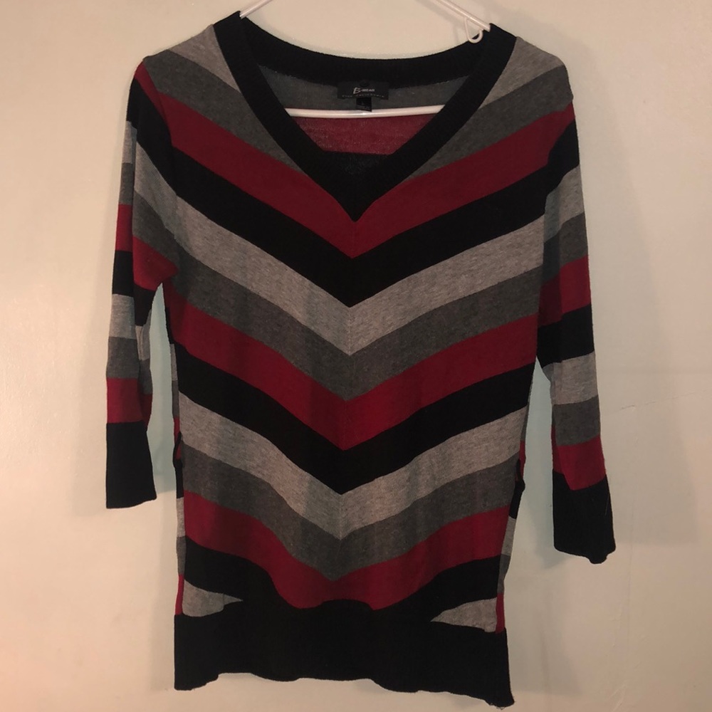 Striped V-Neck Sweater. Multi-color. Size Large.